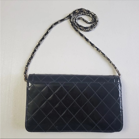 Vintage Ande' Mid Century Black patent leather Quilted Purse W shoulder strap - Picture 4 of 12